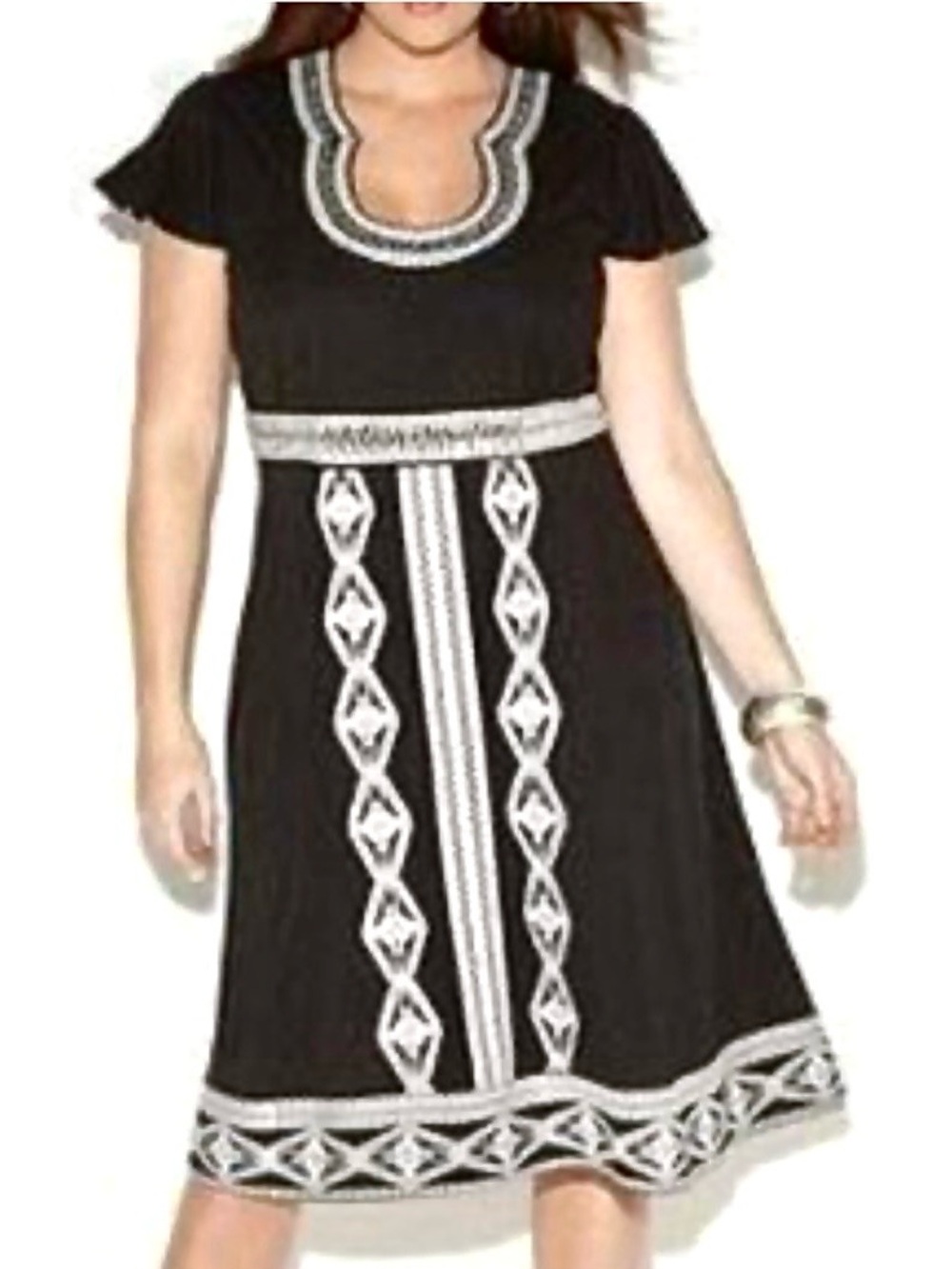 INC International Concepts Women’s Black Dress White Embroidery Size XL NWOT